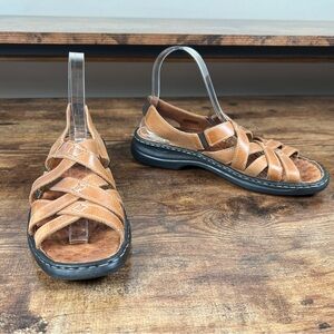 Josef Seibel Sandals Leather Brown Open Toe Straps Massage Insoles Womens 38/7.5